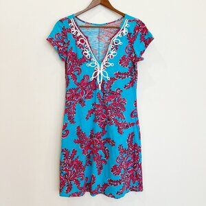 Lilly Pulitzer Brewster T-Shirt Dress S Searulean Blue Reef Mini Pink Beach Prep